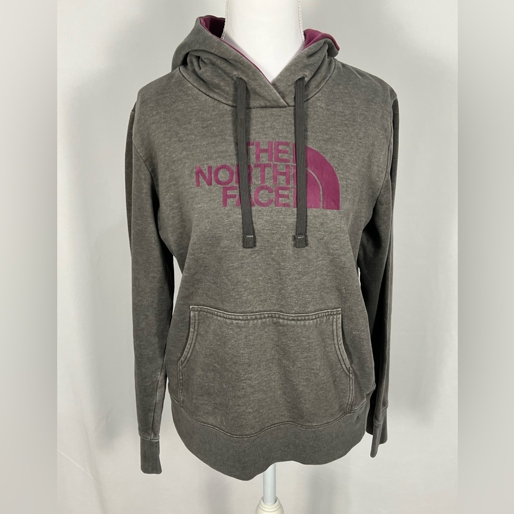 The North Face Gray Pullover Hoodie with Pink Trim Women’s Medium